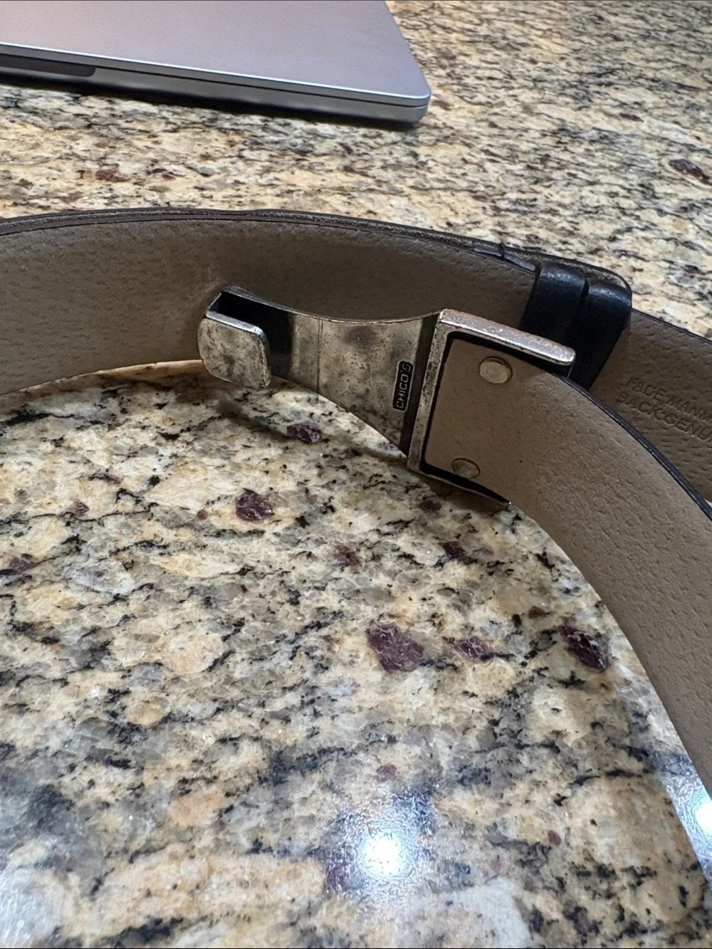 Chicos NWT black leather belt with silver Buckle… Southwestern style size M/L